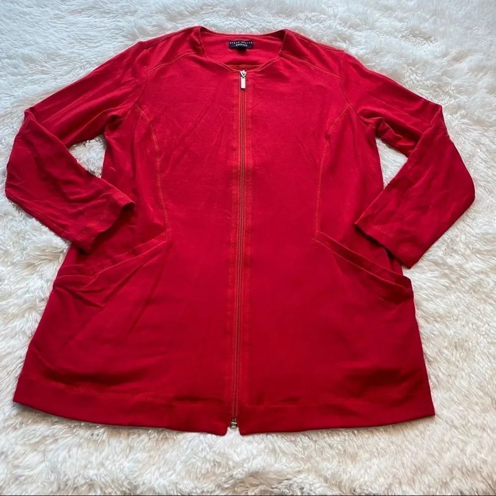 Susan Graver Weekend Red Zip Front Jacket, Size Small